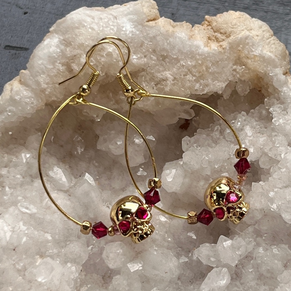 14k Gold Skull Hoop Earrings